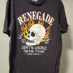 Vintage Members Only Black Graphic Tee with Skull and Flames XL